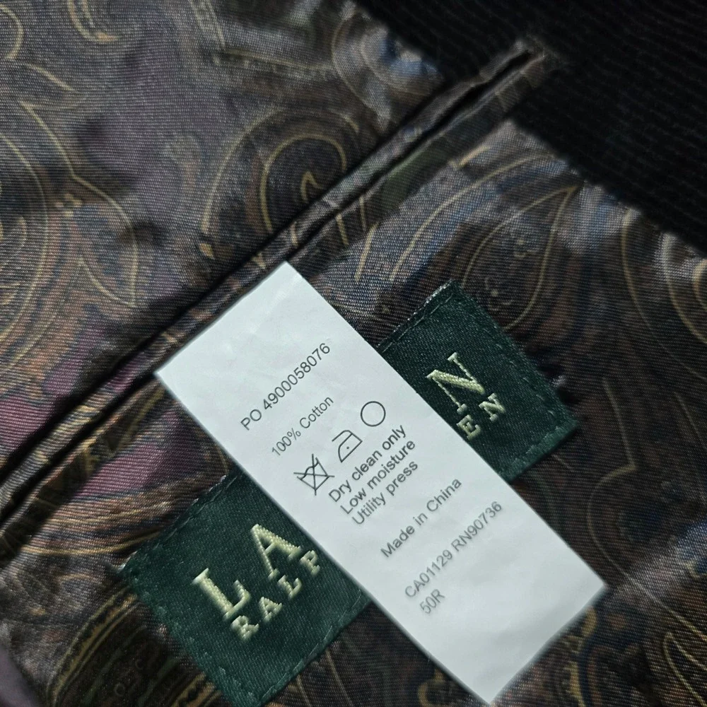 Lauren Ralph Lauren Corduroy Blazer Mens 50R Black Paisley Lined Sport Coat